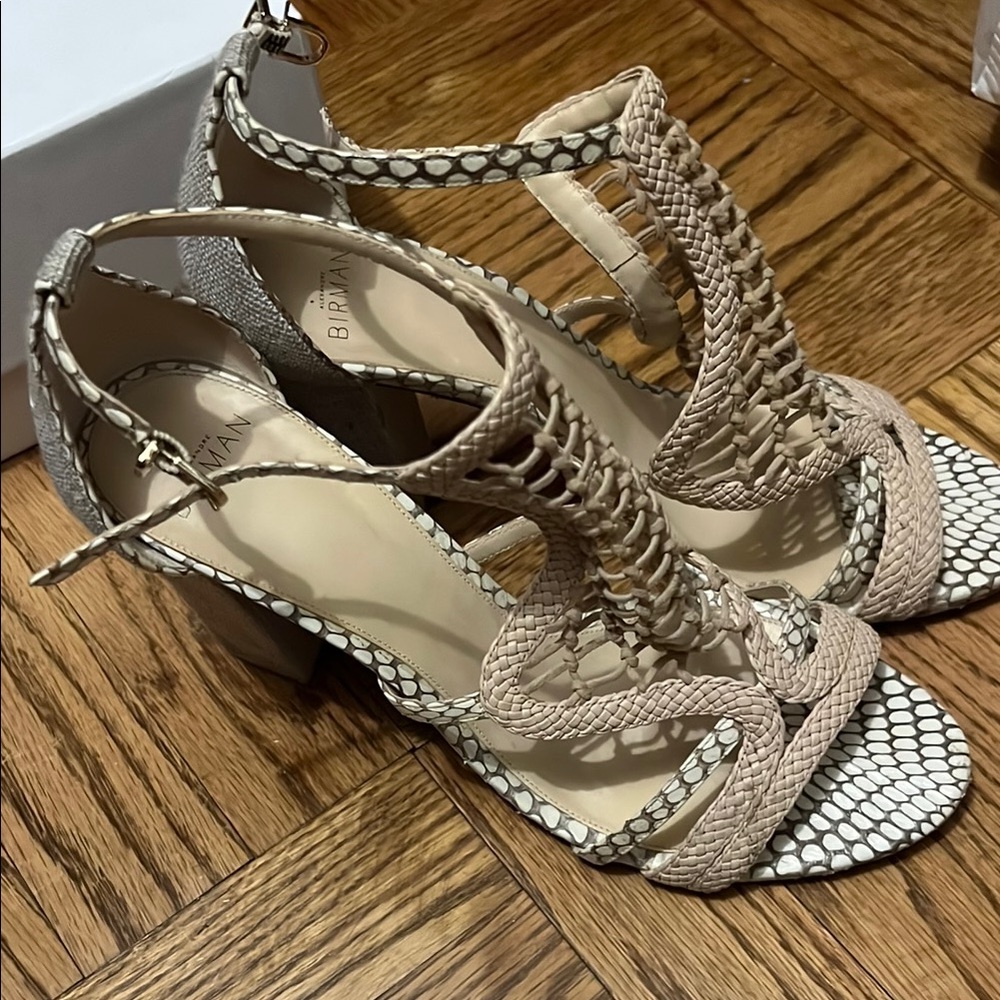 Alexandre Birman Cream and Gray Stiletto Heels with Strappy Design
